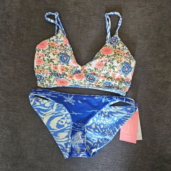Maaji Iris Wild Daydream Reversible Bralette thin Side Bikini Bottom Size Small - Picture 13 of 16